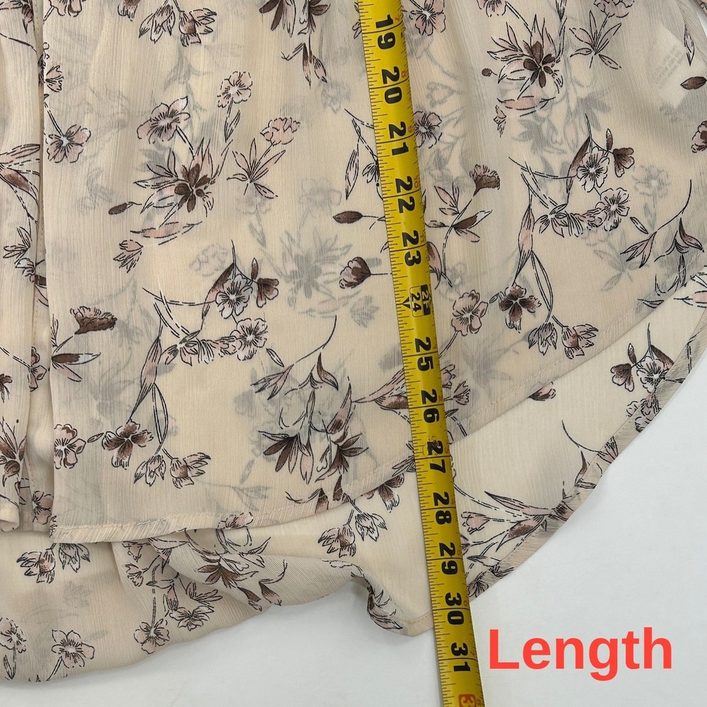 See And Be Seen Womens Cream Floral Long Sleeve Button Front Babydoll Top Size M - Picture 9 of 12